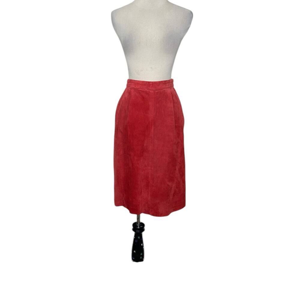 Toffs red leather suede vintage pleaded skirt size 6